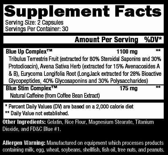 Controlled Labs Blue Up testosterone booster supplement bottle with 30 servings, designed for natural hormone support.