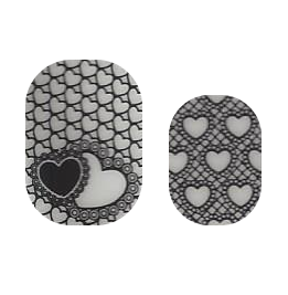 Transparent nail strips with heart designs from Cutie Pop Nail Shop, showcasing a stylish and playful nail art pattern.
