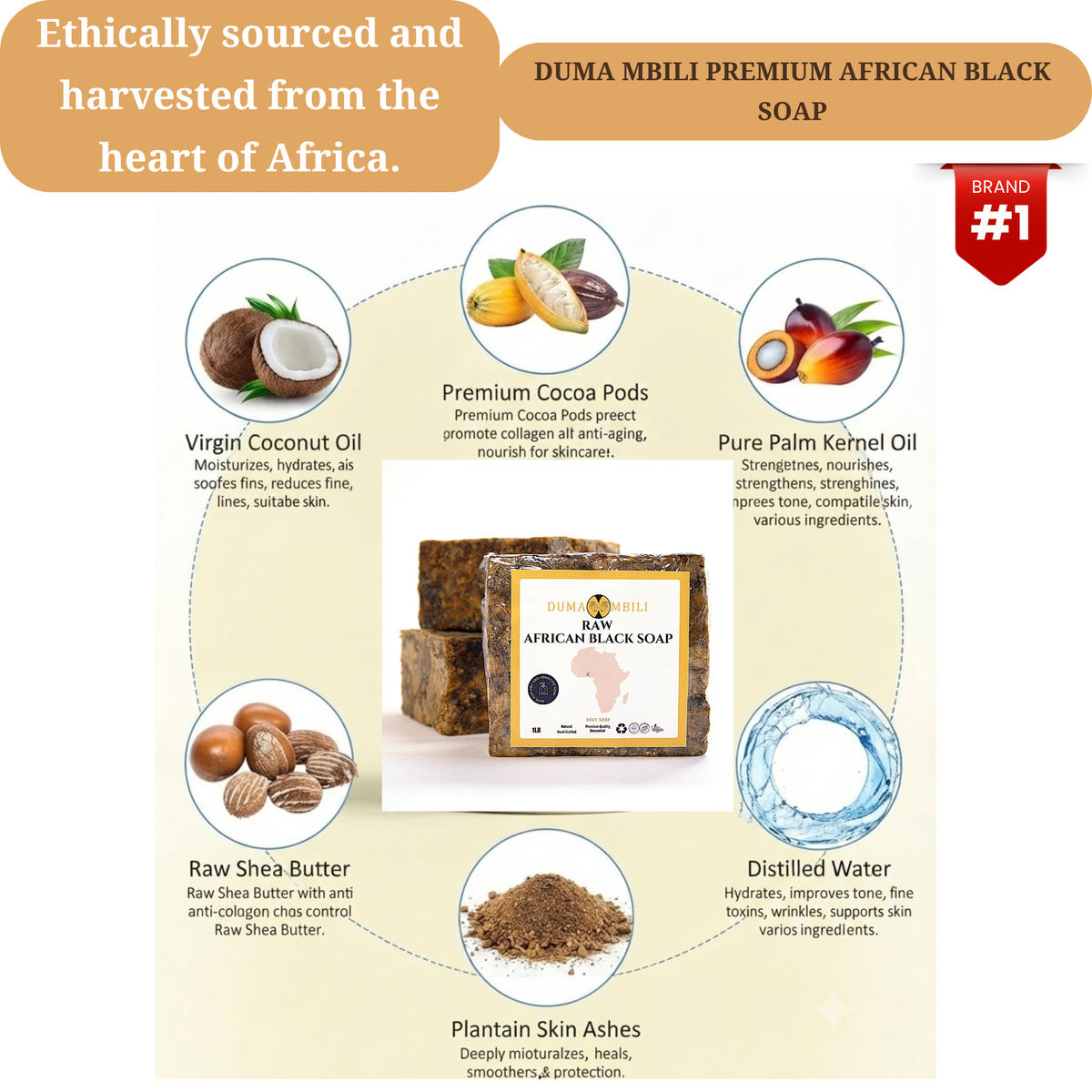 Authentic African Black Soap by Duma Mbili LLC, traditional organic skincare bar for clear, glowing skin.
