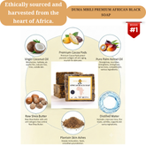 Authentic African Black Soap by Duma Mbili LLC, traditional organic skincare bar for clear, glowing skin.