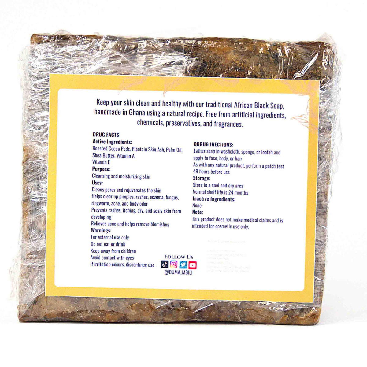 Authentic African Black Soap by Duma Mbili LLC, traditional organic skincare bar for clear, glowing skin.