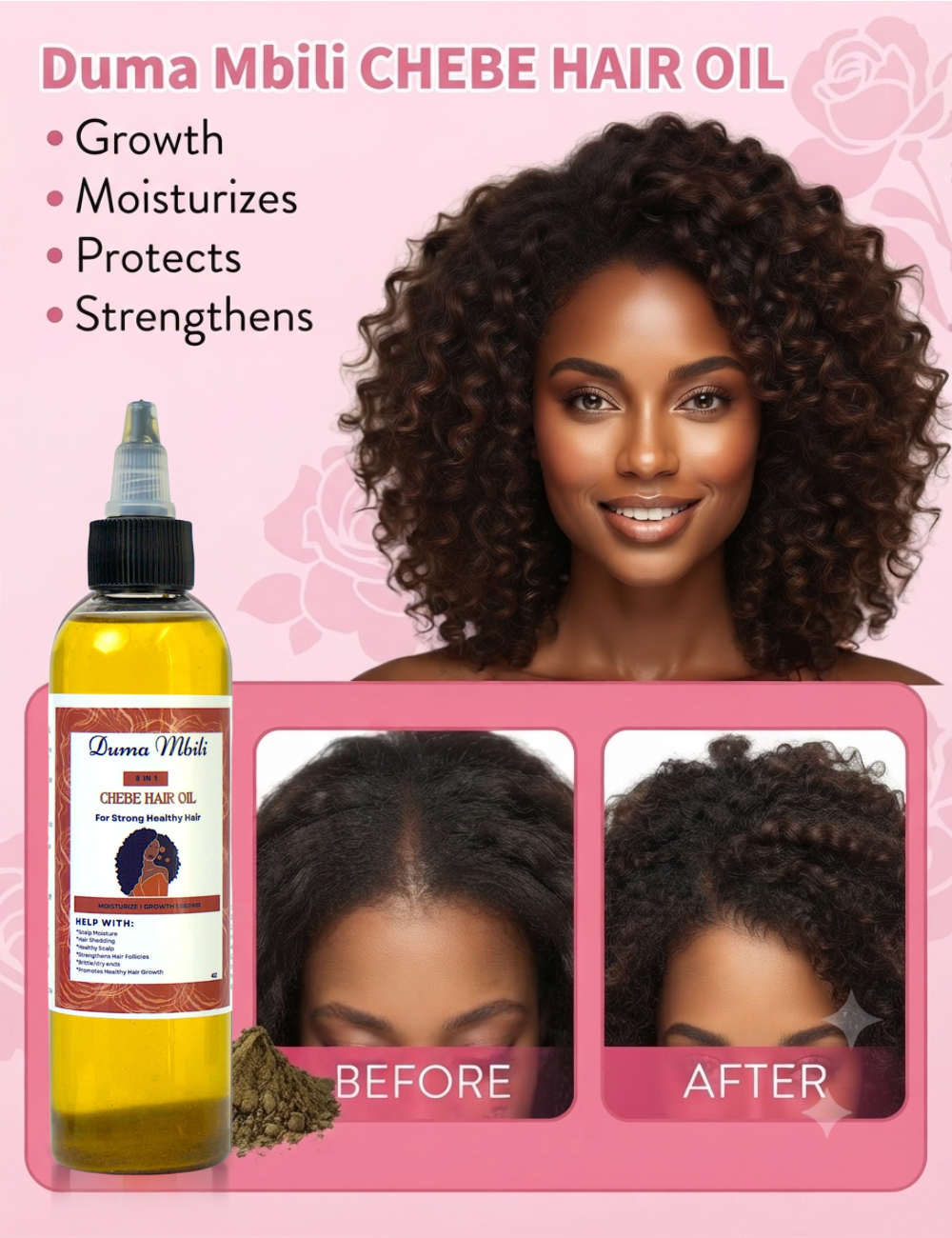 Chebe Hair Oil 8-in-1 by Duma Mbili LLC, 4 oz cheese hair oil for nourishing and strengthening hair.
