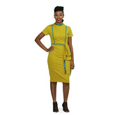 Duma Mbili LLC Dashiki sequins pencil dress featuring vibrant African-inspired patterns and shimmering embellishments.