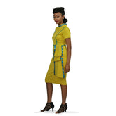 Duma Mbili LLC Dashiki sequins pencil dress featuring vibrant African-inspired patterns and shimmering embellishments.