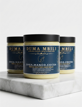 Duma Mbili Shea Mango Cocoa Triple-Butter Hair Balm in a jar, natural shea-mango hair butter with cocoa for nourishing hair care