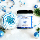 Blue Christmas whipped body butter by Duma Mbili LLC in an 8 oz container, showcasing a festive blue-hued creamy body moisturizer.