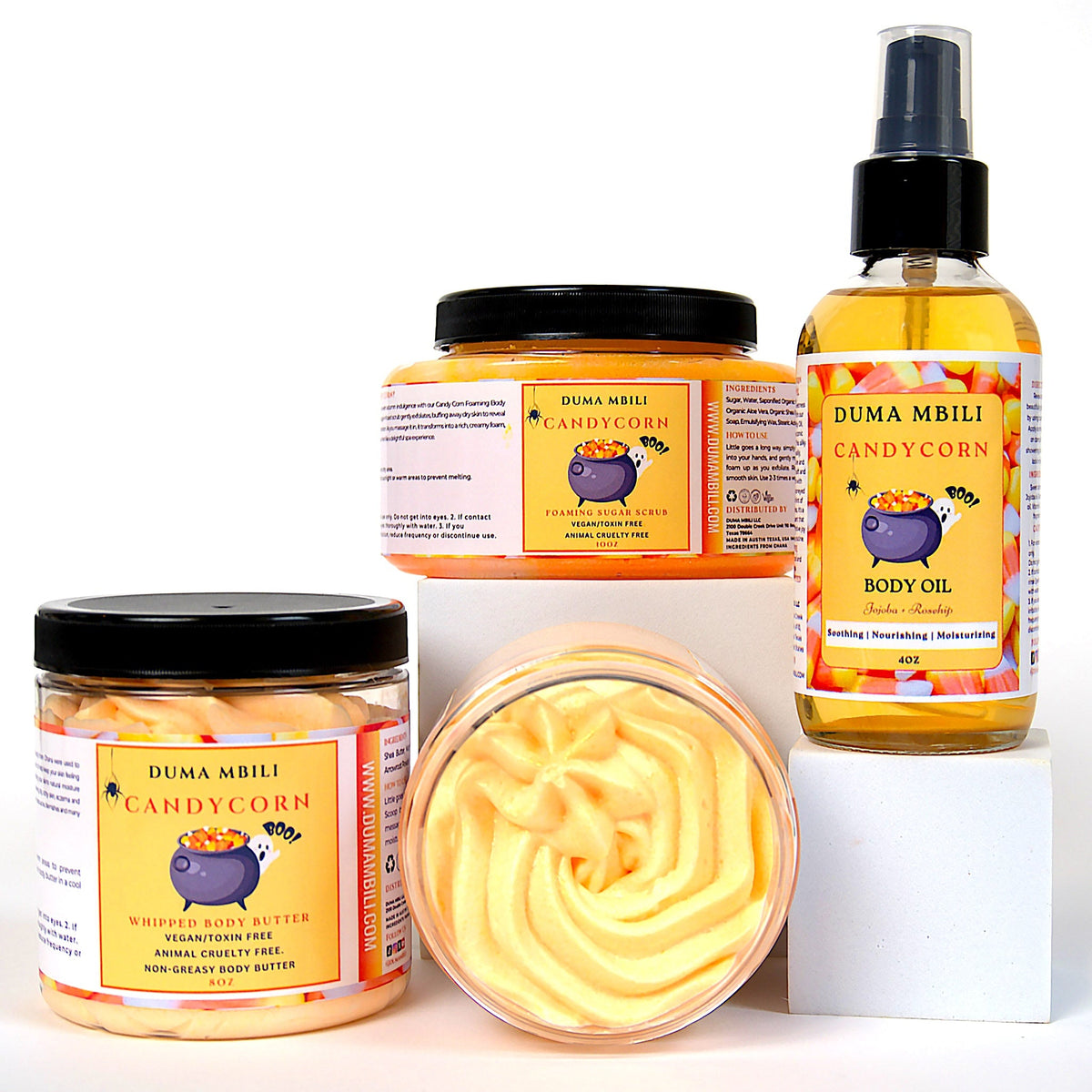 Duma Mbili LLC whipped body butter from Fall Enchantment Bundle collection with cinnamon bun scent, showcasing rich, creamy texture.