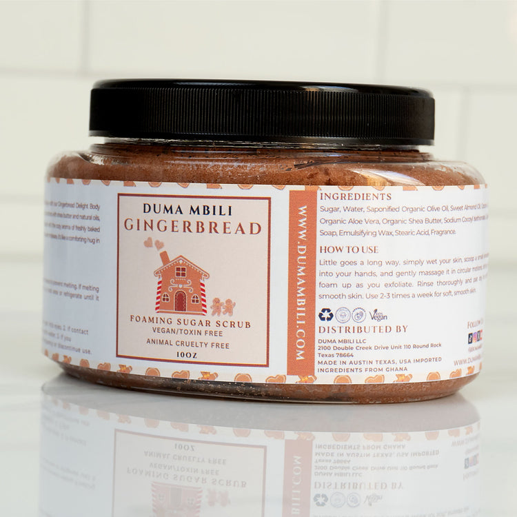 Duma Mbili LLC Gingerbread Foaming Sugar Scrub in whipped body butter form, featuring a creamy texture with gingerbread scent.