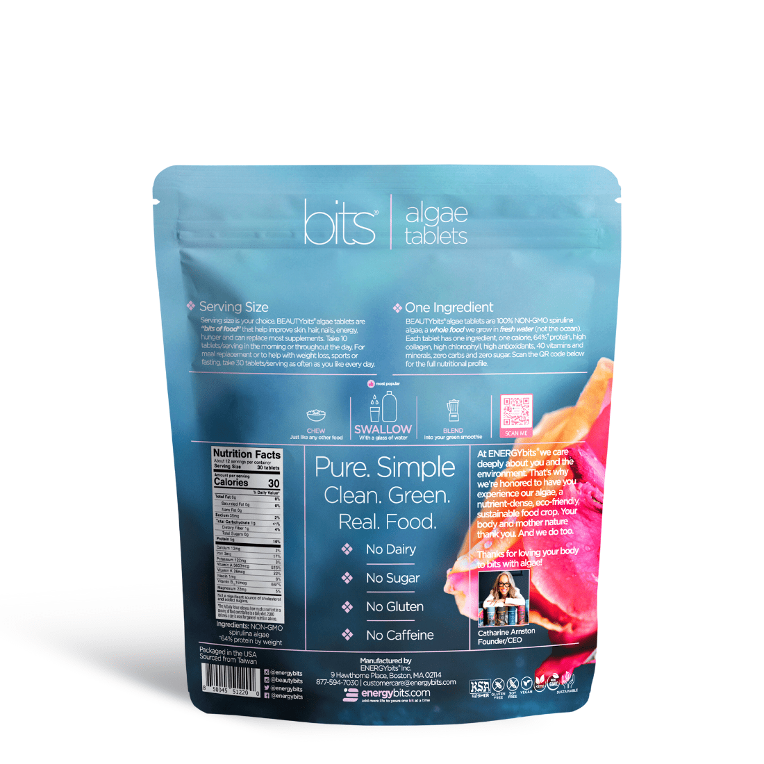 ENERGYbits BEAUTYbits small bag of nutrient-rich algae snacks, featuring vibrant packaging and the ENERGYbits branding.