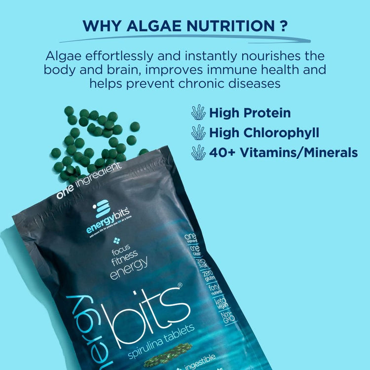 ENERGYbits small bag of algae-based energy bites from the ENERGYbits brand, ideal for quick, healthy energy snacks.