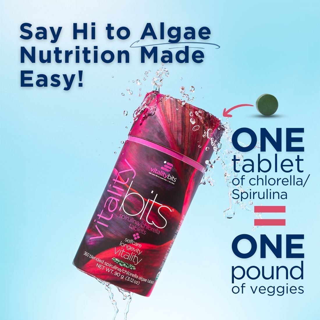 VITALITYbits® small bag of ENERGYbits, organic spirulina energy bites, in a compact package for quick, healthy energy.