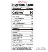 Large bag of ENERGYbits BEAUTYbits Spirulina supplement, showing vibrant green spirulina flakes in a resealable bag.