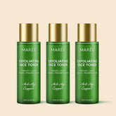 Maree Daily Glow Exfoliating Toner bottle with clear liquid and label, designed for gentle facial exfoliation and skin renewal.