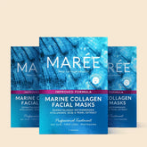 Maree Hydrating Collagen Face Mask for youthful skin, with a soothing gel texture and fresh floral design on the package.