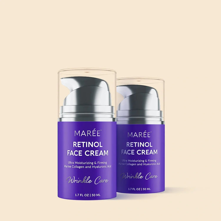 Maree Retinol Lifting & Firming Face Cream in a sleek jar, showing smooth, creamy texture and elegant packaging for youthful skin.