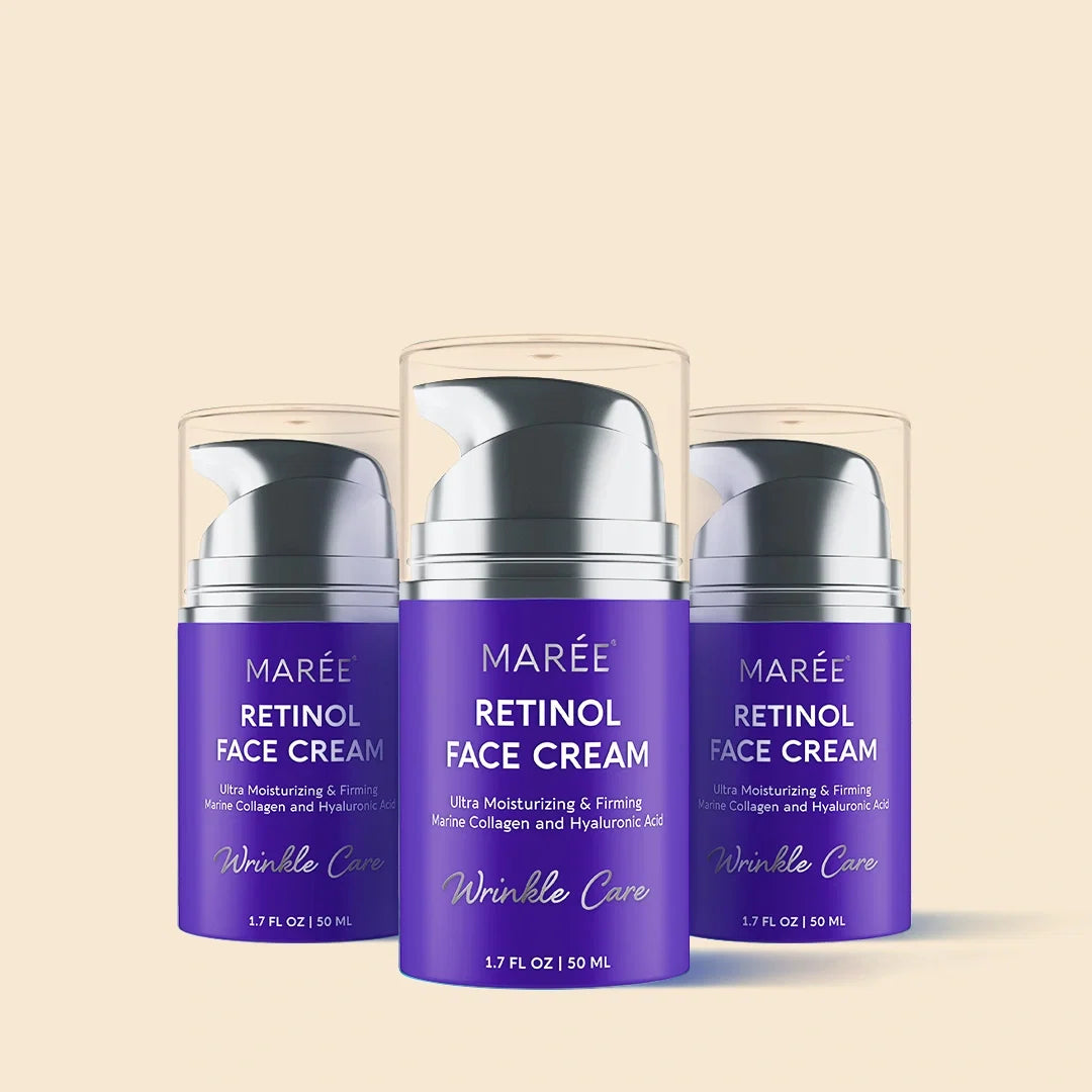 Maree Retinol Lifting & Firming Face Cream jar showing smooth, creamy texture and elegant packaging for youthful skin.