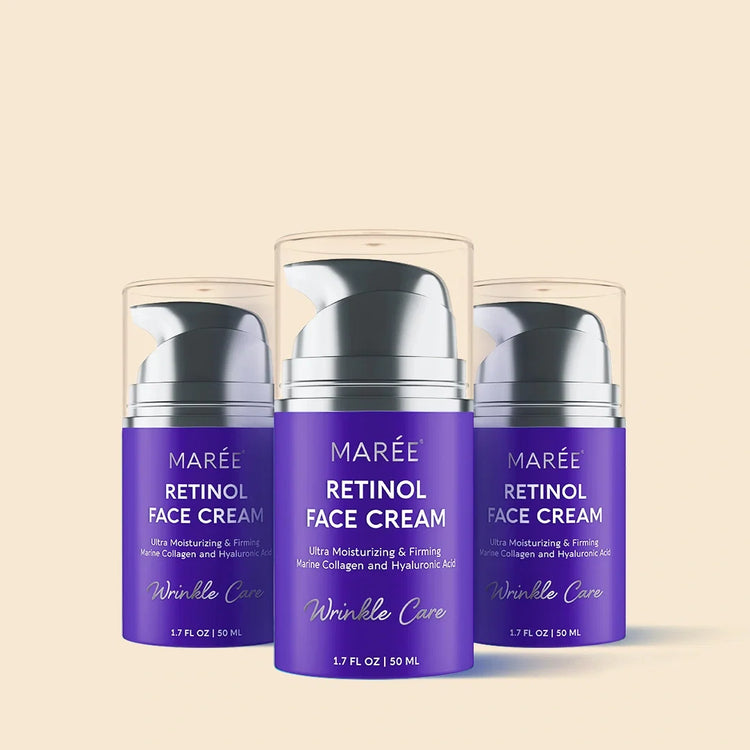 Maree Retinol Lifting & Firming Face Cream jar showing smooth, creamy texture and elegant packaging for youthful skin.