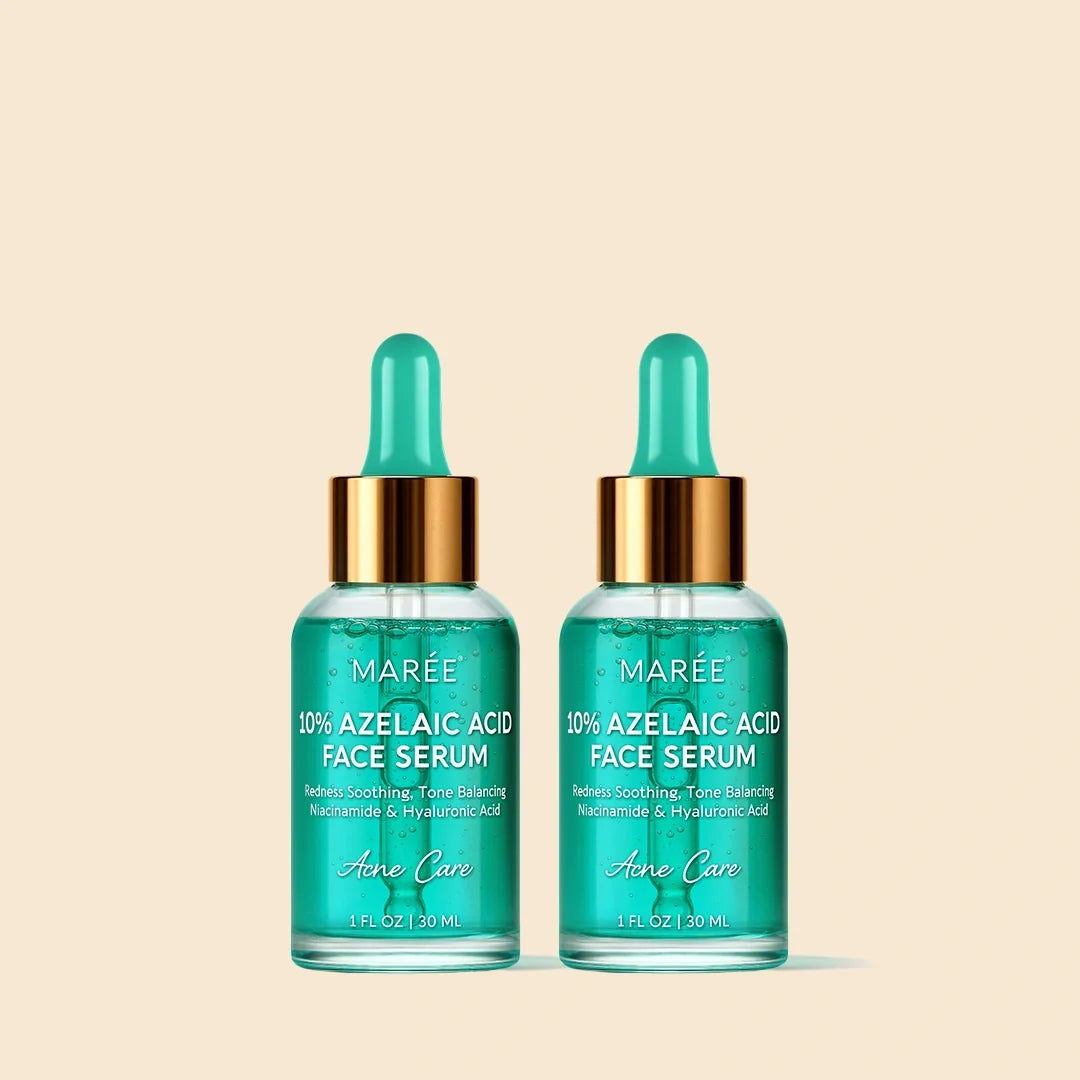 Maree Redness Soothing Azelaic Acid Serum applied on a face, showcasing clear skin and smooth texture for sensitive skin care.