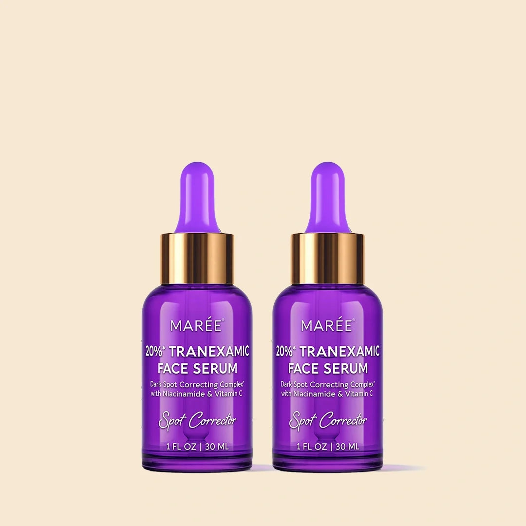 Maree dark spot corrector serum applied to face, showing smooth skin and targeted treatment for hyperpigmentation.