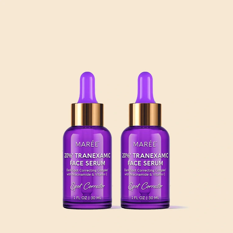 Maree dark spot corrector serum applied to face, showing smooth skin and targeted treatment for hyperpigmentation.