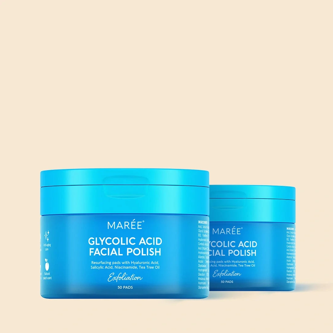 Maree Glycolic Acid Exfoliating Pads with textured cotton pads for gentle facial exfoliation and skin renewal.