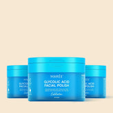 Maree Glycolic Acid Exfoliating Pads with three variants, showing textured pads and packaging for gentle facial exfoliation.