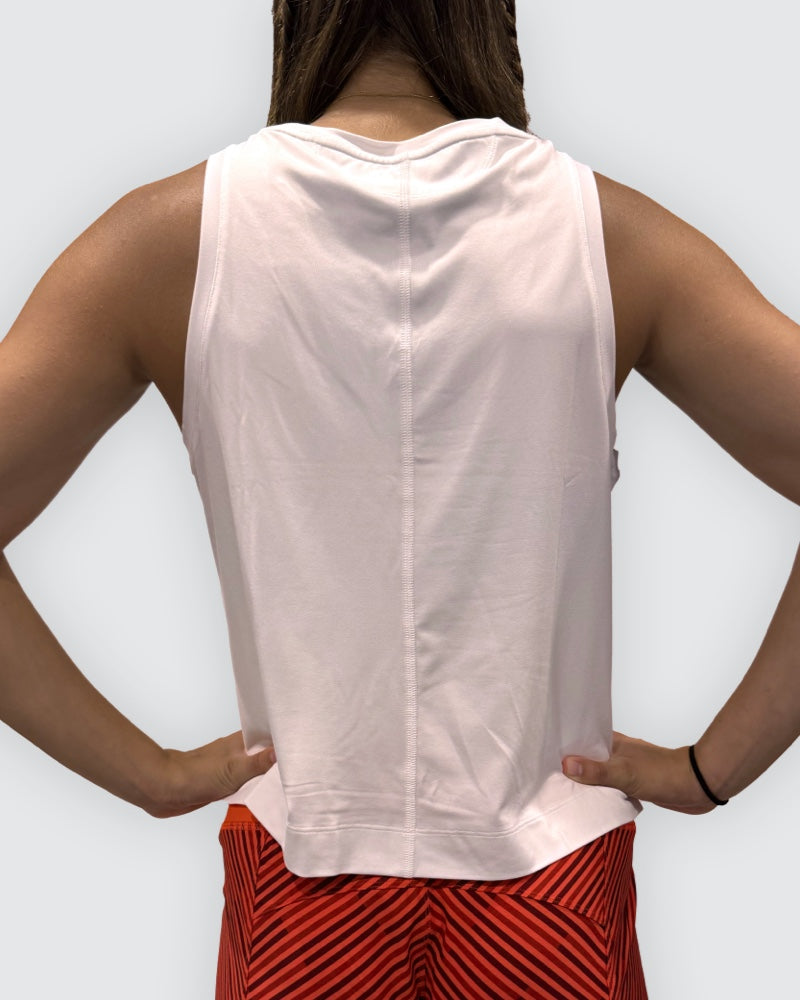 Dark grey Goal Five boxy crop tank top with a relaxed fit, displayed on a plain background.