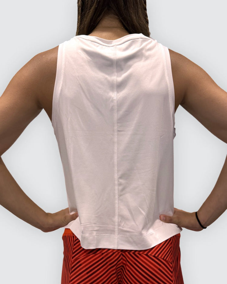 Dark grey Goal Five boxy crop tank top with a relaxed fit, displayed on a plain background.