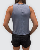 Dark grey Goal Five boxy crop tank top with sleeveless design and relaxed fit, perfect for casual wear.