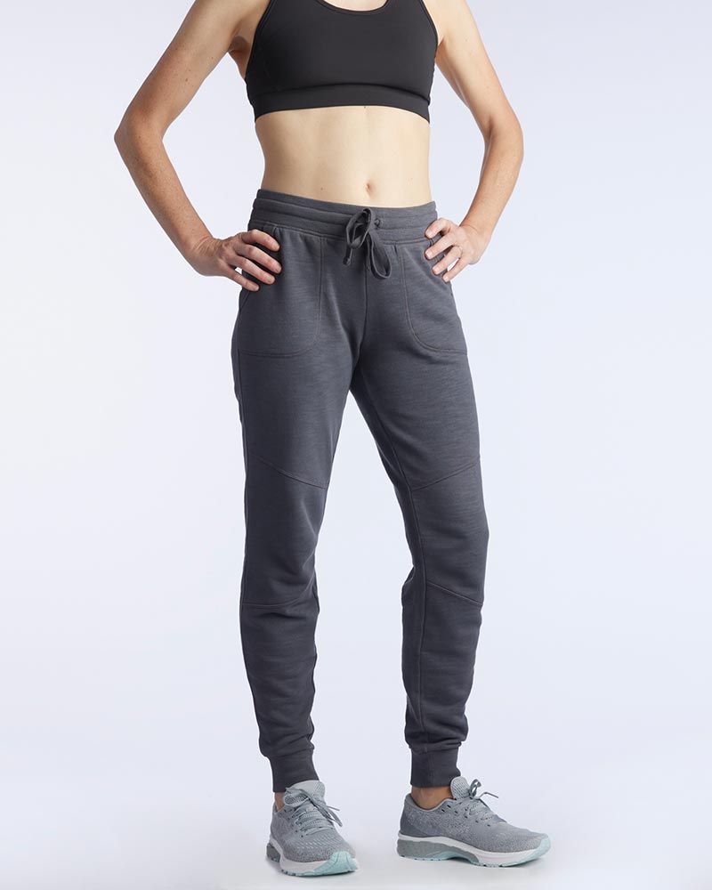 Goal Five Freasy Jogger in carbon color, lifestyle apparel, showing comfortable fit and stylish design in a casual setting.