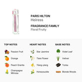 Paris Hilton Heiress Eau de Parfum spray for women, 3.4oz, featuring a sleek bottle with floral and fruity scent accents.