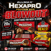 AllMax Hexapro Protein Bar 54g featuring chocolate coating and protein-rich snack, shown in the product image.