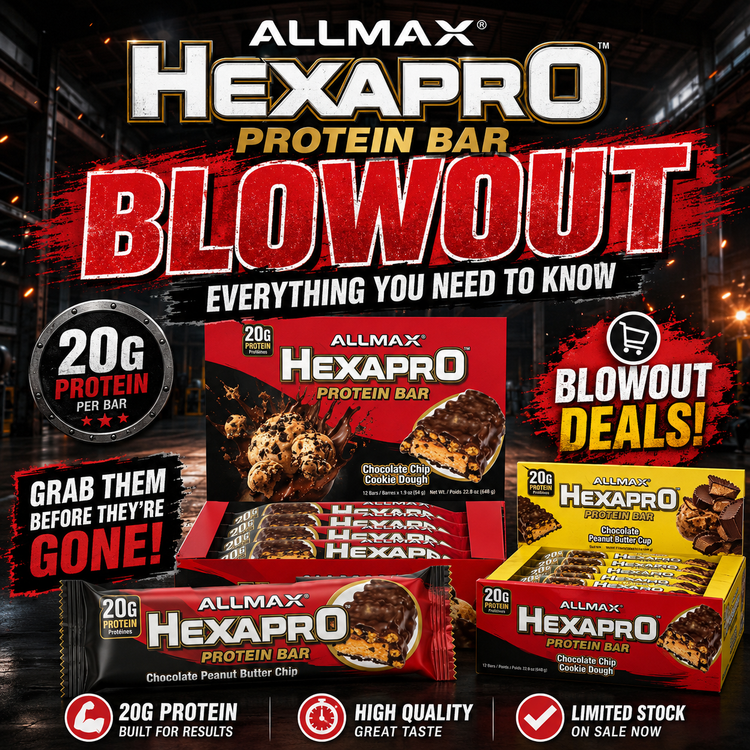 AllMax Hexapro Protein Bar 54g featuring chocolate coating and protein-rich snack, shown in the product image.
