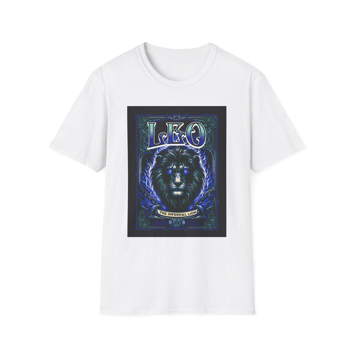 Blue Star Leo Zodiac Lion astrology T-shirt featuring a detailed lion graphic and celestial design on soft fabric.