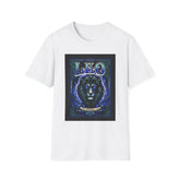 Blue Star Leo Zodiac Lion astrology T-shirt featuring a detailed lion graphic and celestial design on soft fabric.