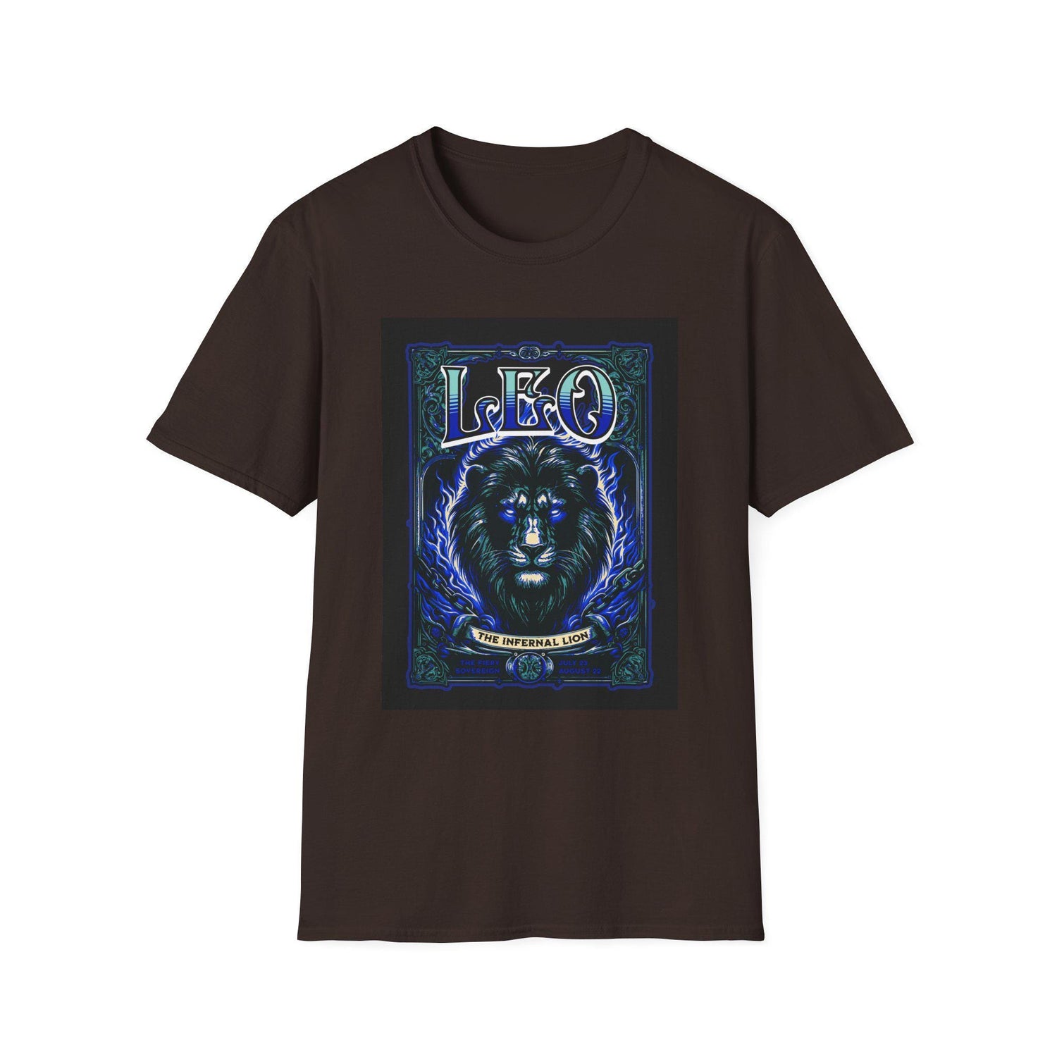 Blue Star Leo Zodiac Lion astrology T-shirt featuring a lion graphic, perfect for astrology fans and Leo zodiac sign enthusiasts.