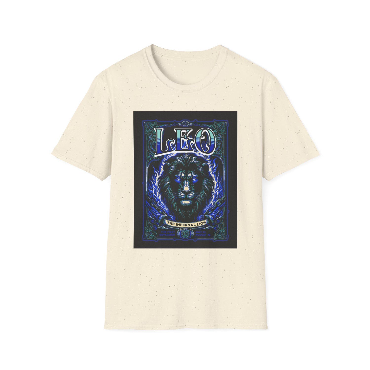 Blue Star Leo Zodiac Lion astrology T-shirt featuring a detailed lion graphic and celestial design on soft fabric.
