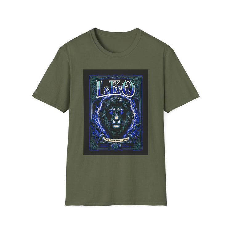 Blue Star Leo Zodiac Lion astrology T-shirt showing a detailed lion illustration on soft fabric.