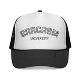 Blue Star Sarcasm University mesh trucker cap with adjustable snapback and embroidered design on front panel.