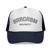 Blue Star Sarcasm University mesh trucker cap with adjustable snapback and embroidered logo on front.