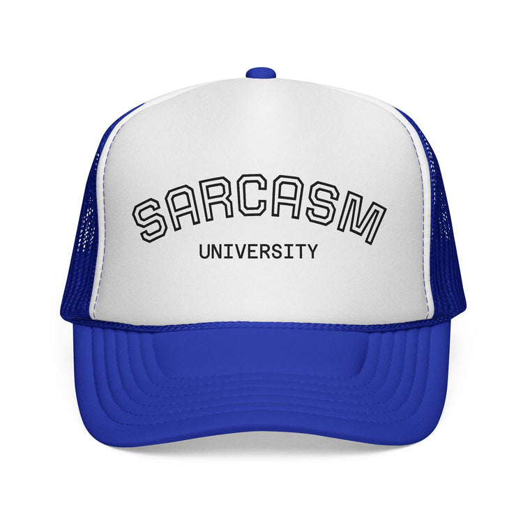 Blue Star Sarcasm University mesh trucker cap with adjustable strap and embroidered logo on front panel.