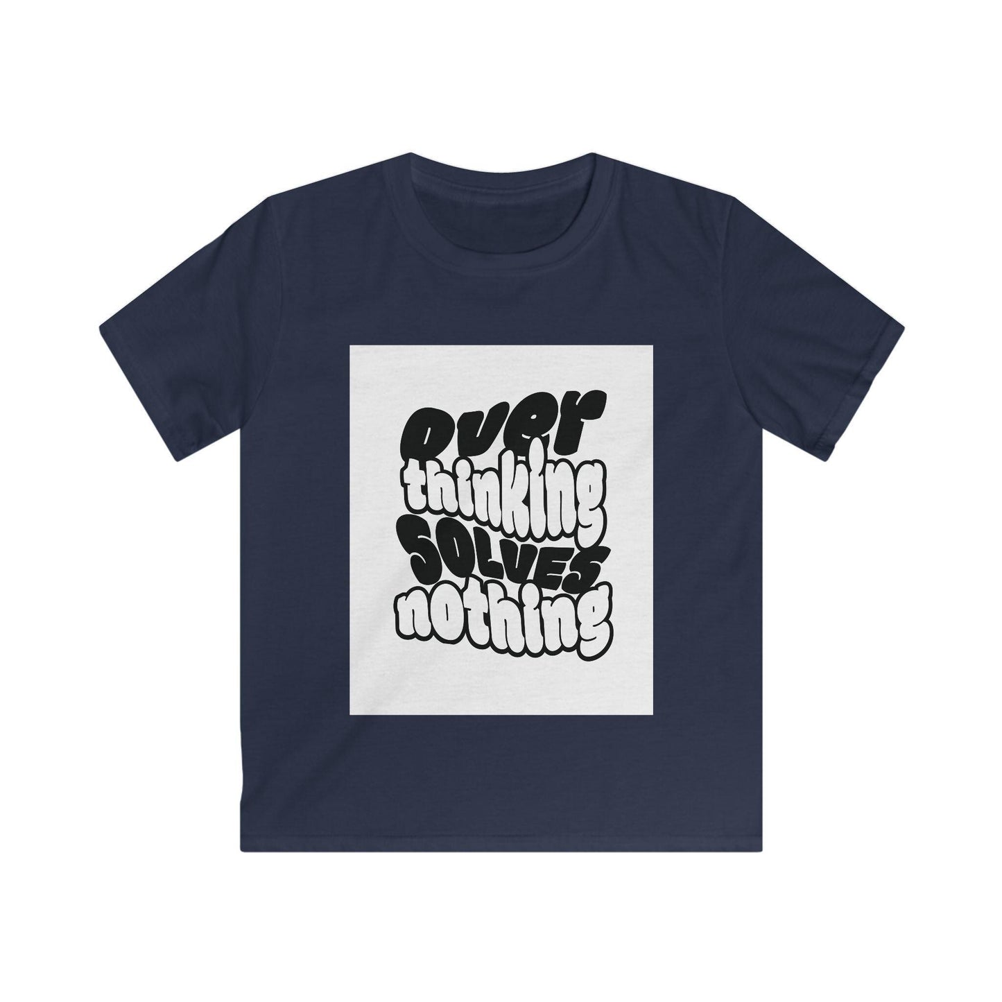Overthinking Solves Nothing Kids Tee | Retro Bubble Letter Quote