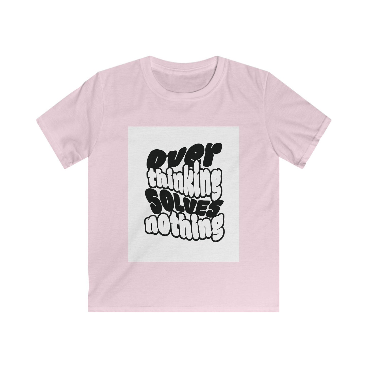 Overthinking Solves Nothing Kids Tee | Retro Bubble Letter Quote