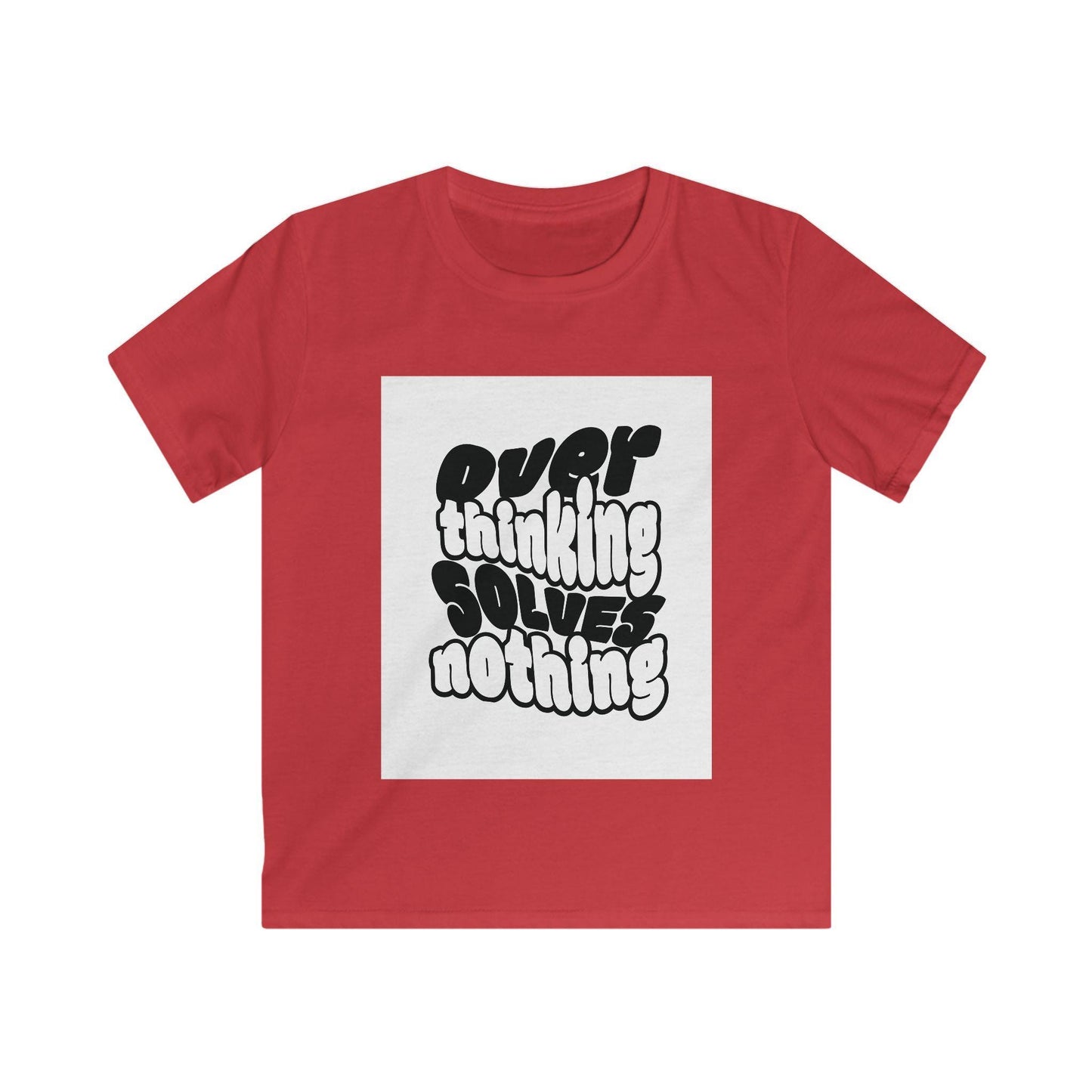 Overthinking Solves Nothing Kids Tee | Retro Bubble Letter Quote