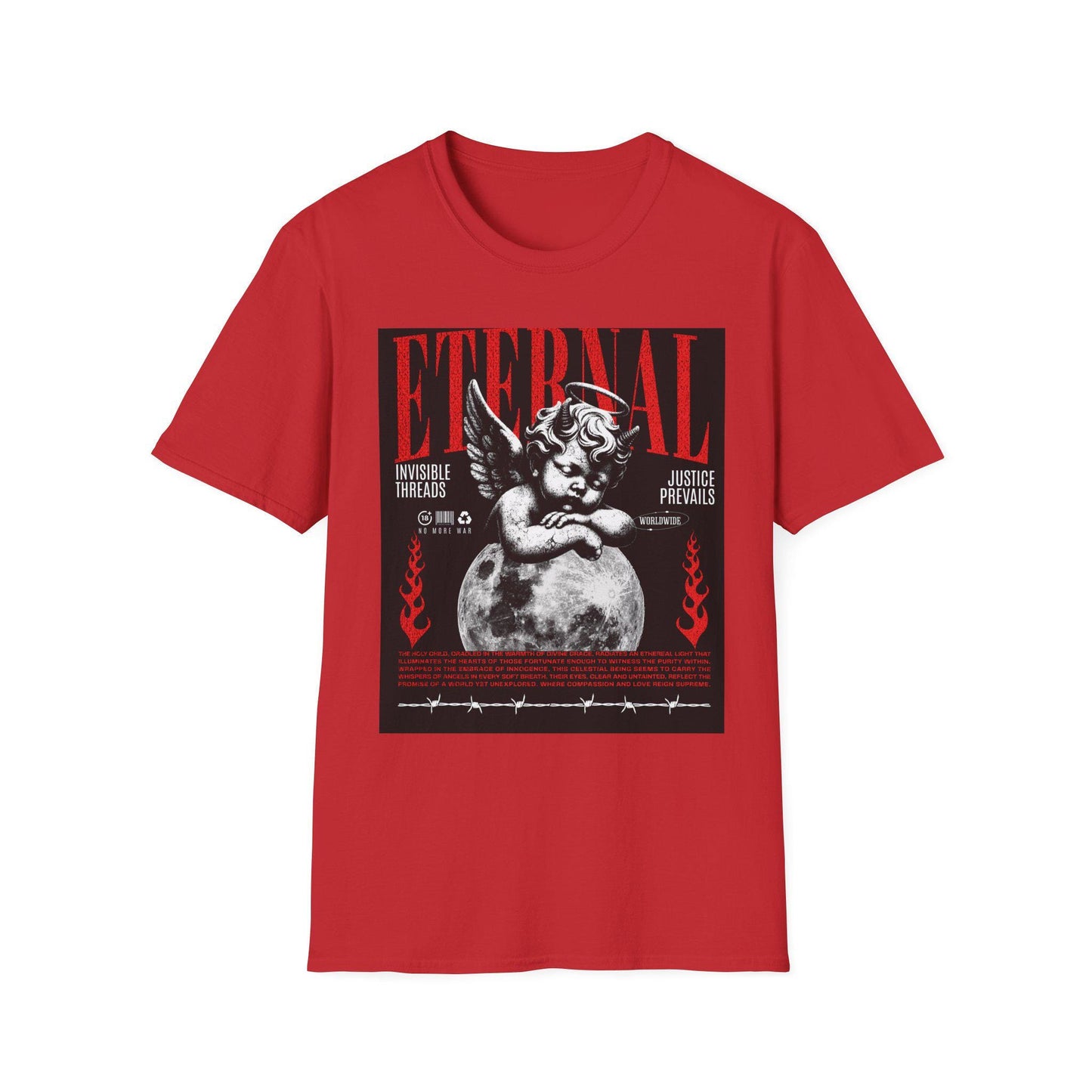 Eternal Angel Graphic T-Shirt | Cherub Illustration, Red Black Vintage Poster