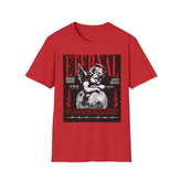 Vintage red and black T-shirt featuring an angel cherub design by Blue Star, showcasing detailed artwork on a casual tee.