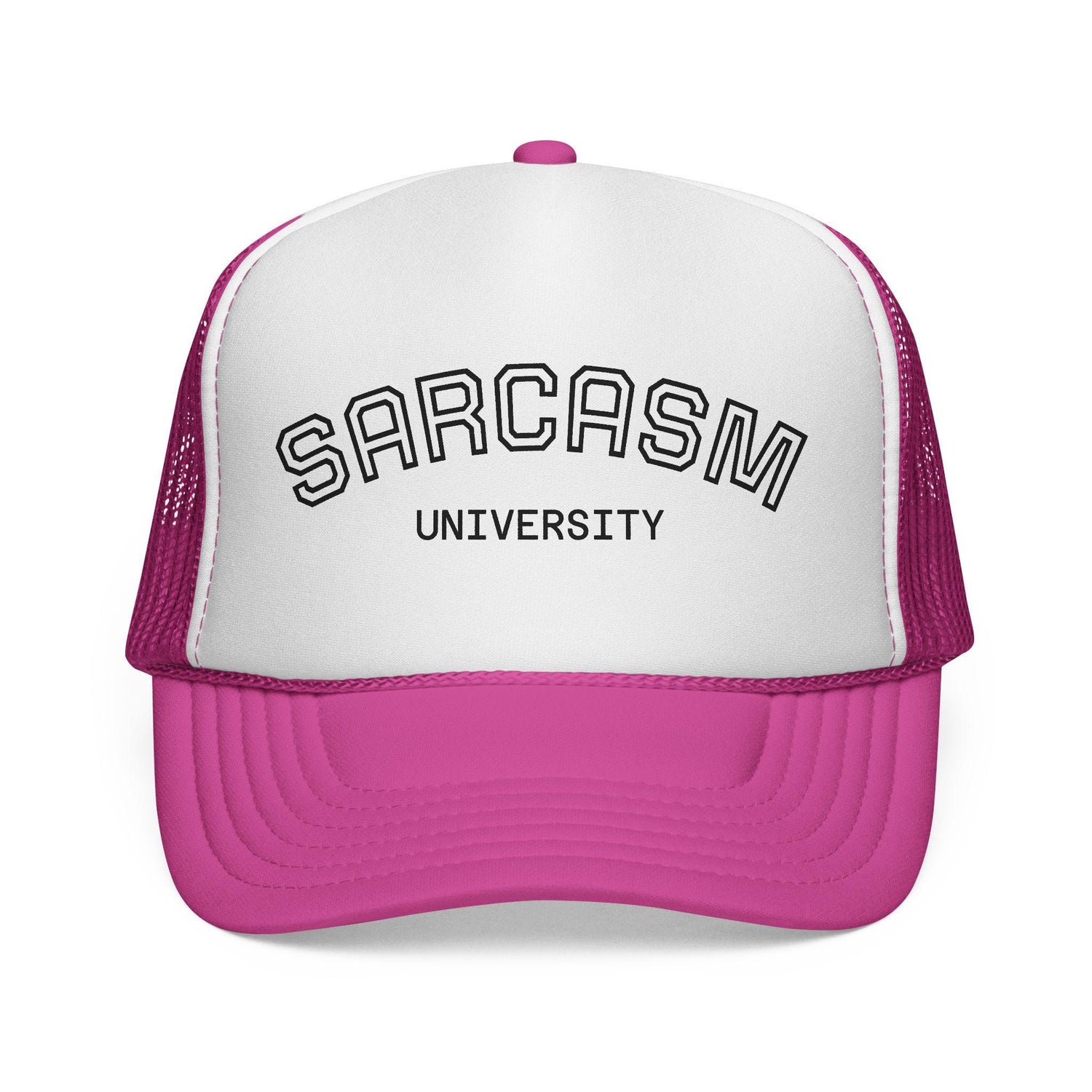 Blue Star Sarcasm University mesh trucker cap with adjustable snapback and embroidered logo on front.