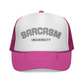Blue Star Sarcasm University mesh trucker cap with adjustable snapback and embroidered logo on front.