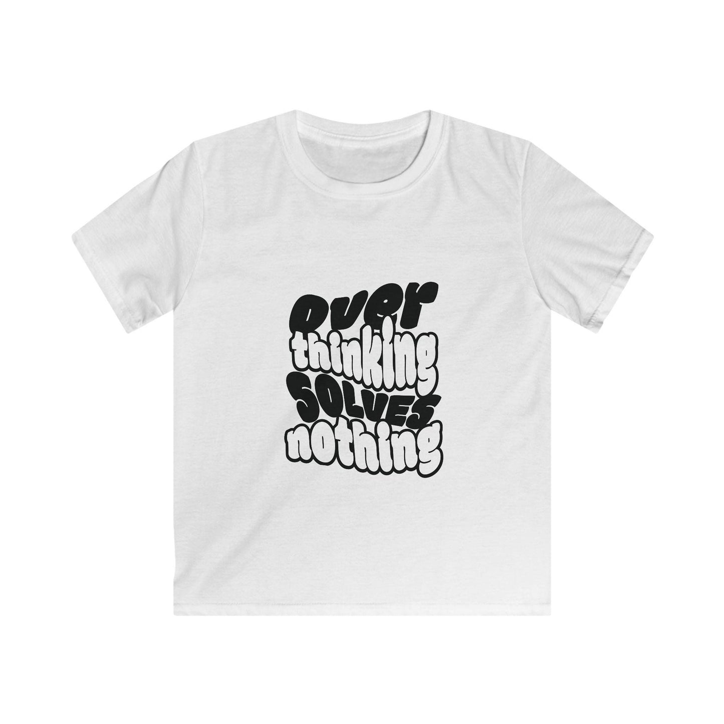 Overthinking Solves Nothing Kids Tee | Retro Bubble Letter Quote