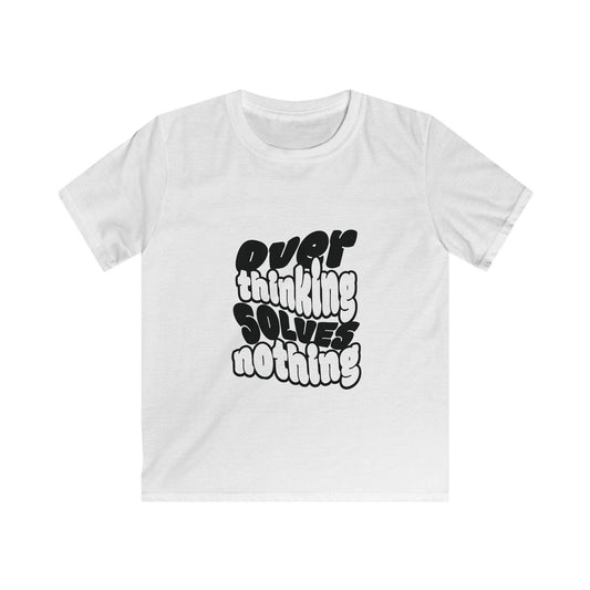 Overthinking Solves Nothing Kids Tee | Retro Bubble Letter Quote